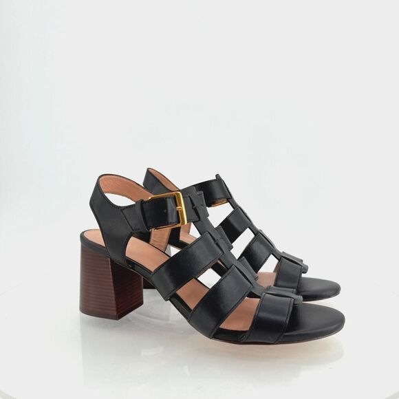 Cole Haan Womens Josie Fisherman Sandals Black Leather Caged Block Heel 10B - Picture 1 of 14